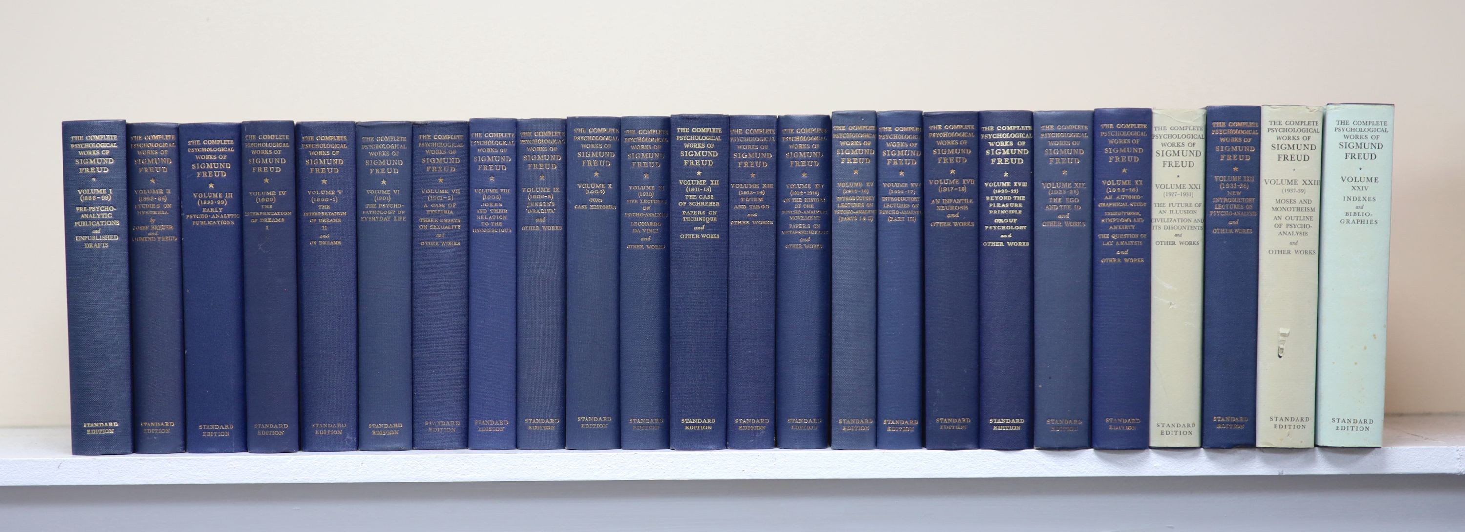 Freud, Sigmund - The Complete Psychological Works of Sigmund Freud, 24 vols, 8vo, blue cloth, vols, 21, 23 and 24 with d/j’s, The Hogarth Press, London, 1961-74